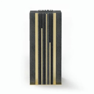 Vaso Monofiore "Rigato" in Pietra Lavica con inserti in Ottone