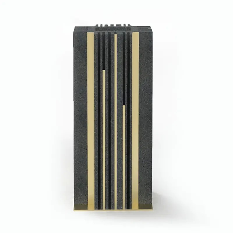 Vaso Monofiore "Rigato" in Pietra Lavica con inserti in Ottone