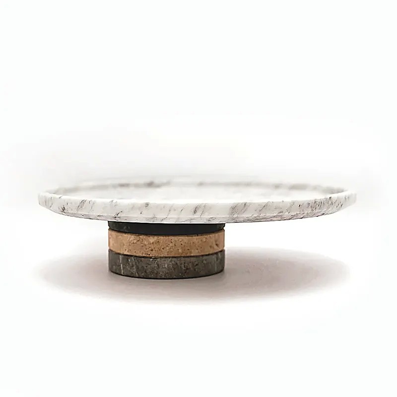 Alzatina per Dolci "Over" in Marmo di Carrara con supporto in Pietre Naturali